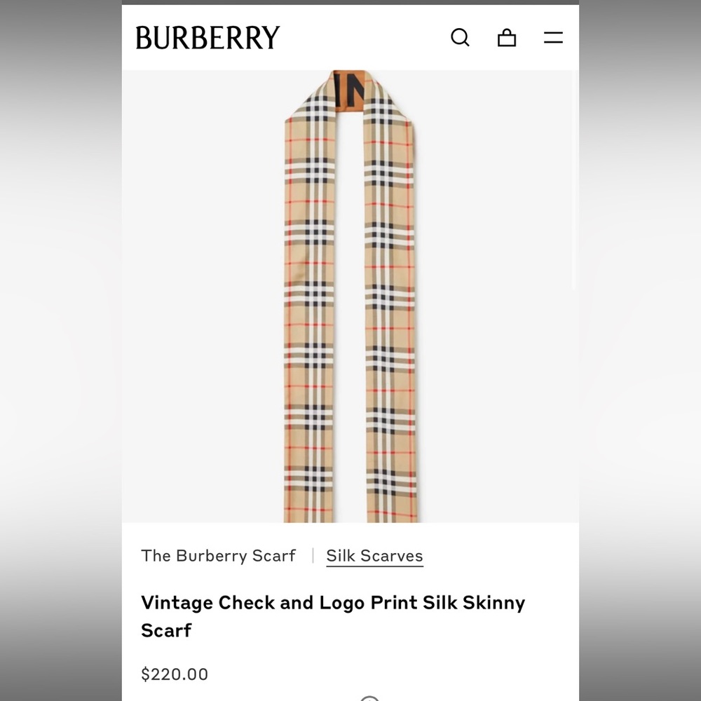 Burberry Vintage Check and Logo Print Silk Skinny
Scarf